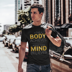 The body achieves what the mind believesIntroducing The Body Achieves What the Mind Believes Unisex Shirt: a unique and stylish way to motivate yourself on your fitness journey. This comfortable shirt is mUnisex ShirtslinglyMy Storebody achieves